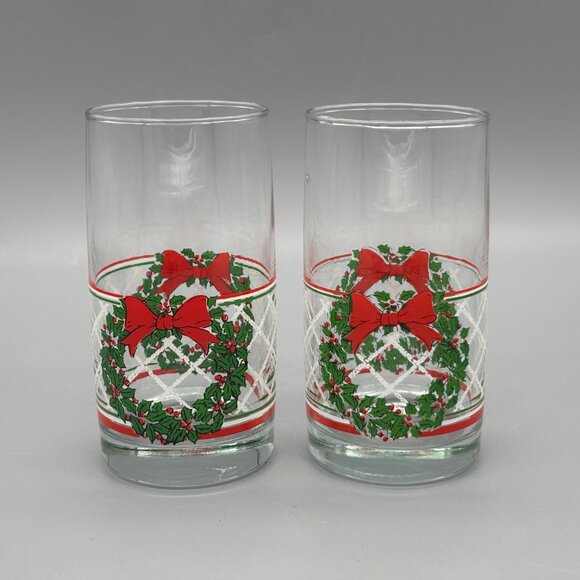 Vintage LSTC 1988 Christmas Wreath Drinking Glasses (Set of 6) – Mid Century - Picture 5 of 7